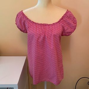 J Crew Factory Pink White Off The Shoulder Top